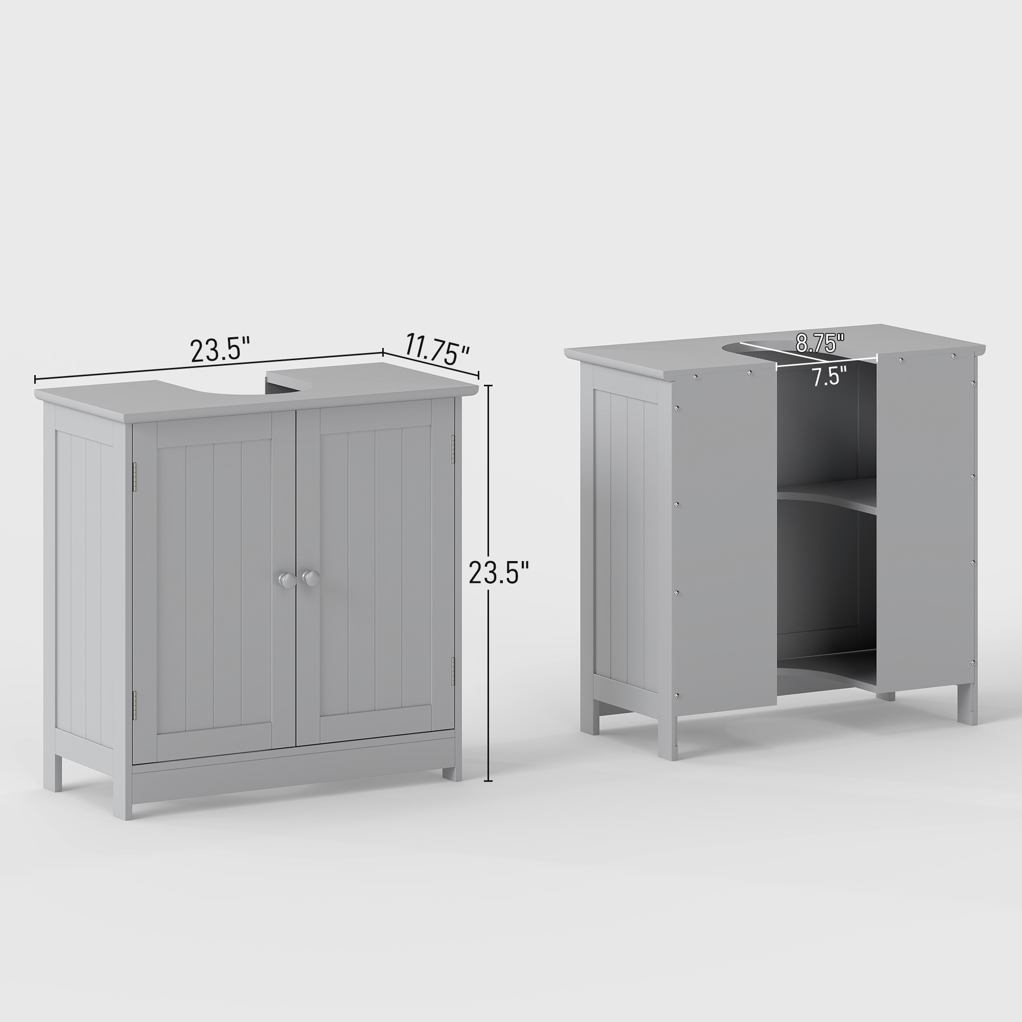 Bathroom Vanity Cabinet, Under Sink Bathroom Cabinet with 2 Doors and Adjustable Shelf, Light Gray - Image 2
