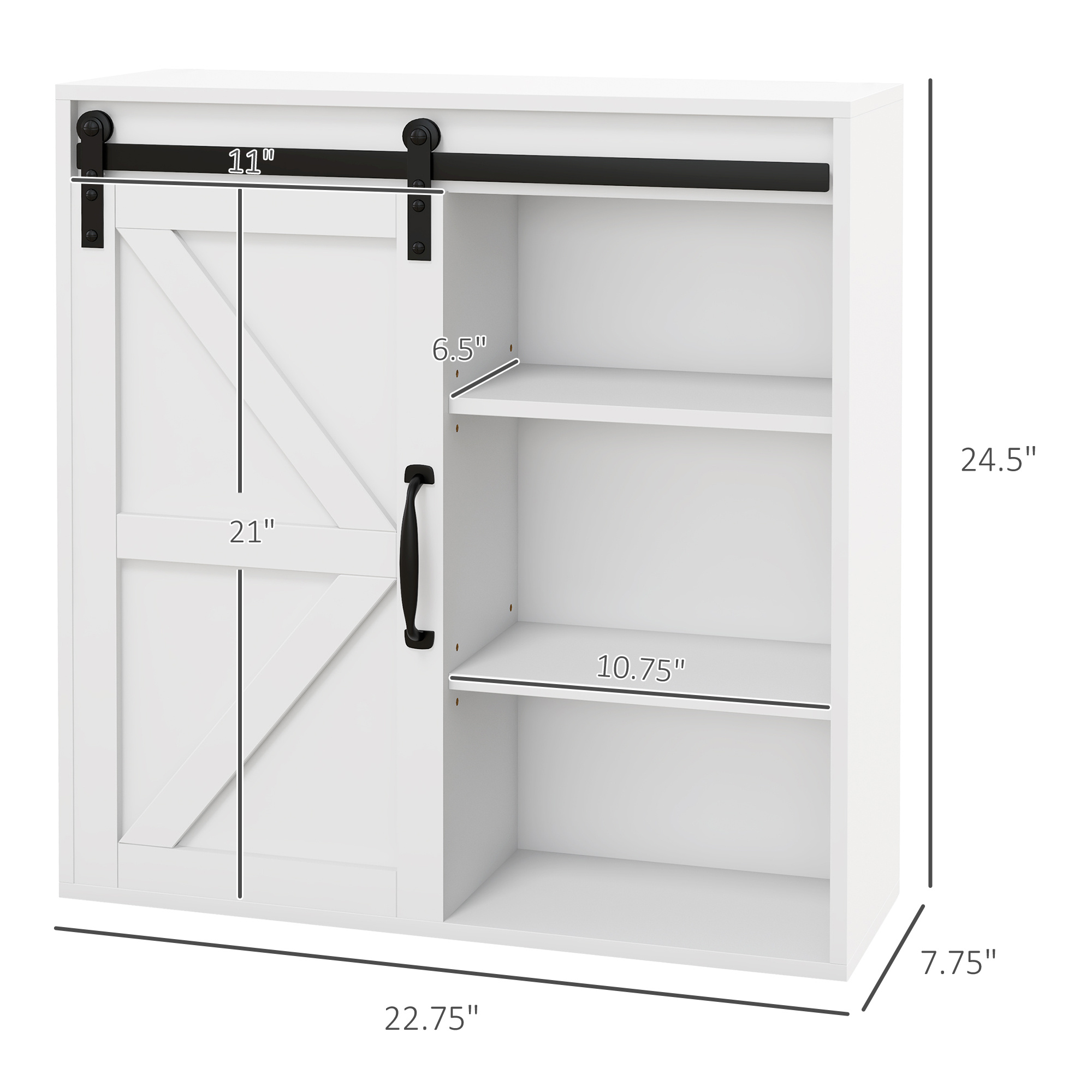 Bathroom Medicine Cabinet, Wall Cabinet with Sliding Door and Adjustable Shelf, 22.75" x 7.75" x 24.5", White - Image 3