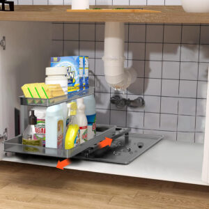 2-Tier Pull Out Under Sink Organizer - Sliding Cabinet Storage