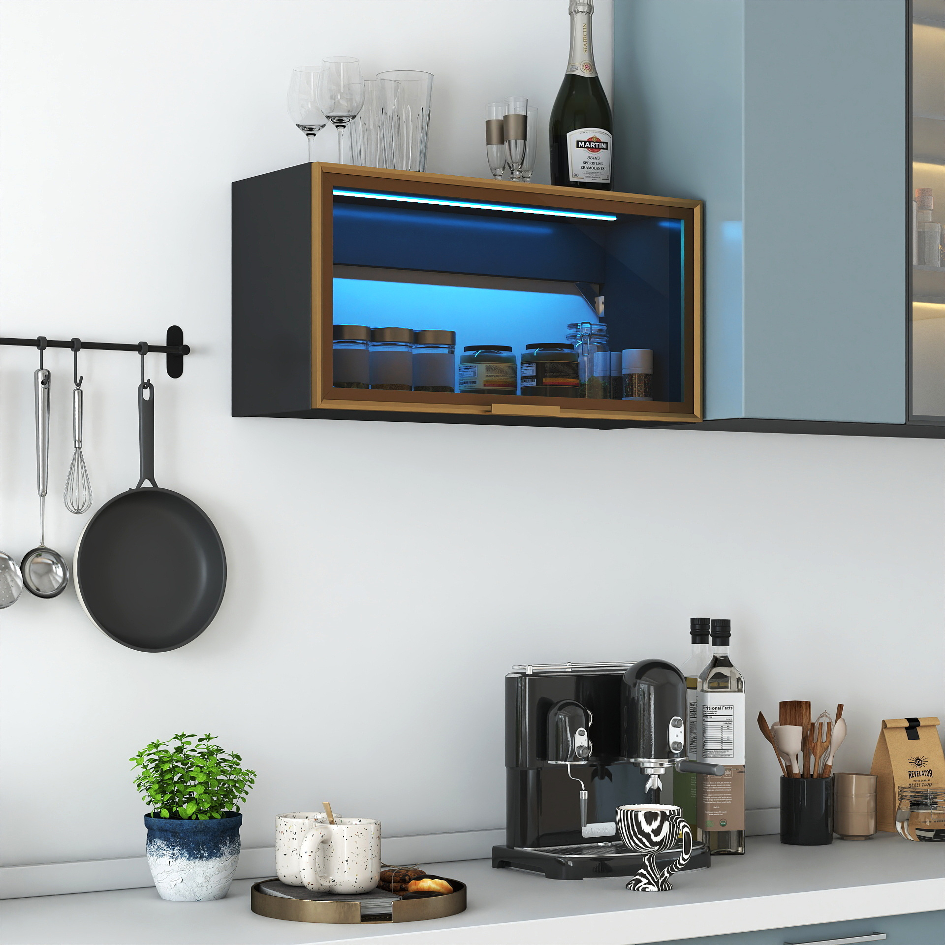 Large-Capacity Spice Rack Wall Mounted Storage Cabinet, Black Hanging Kitchen Pantry With Up-Flip Door, For Kitchen, Dining Room All Occasion - Image 4
