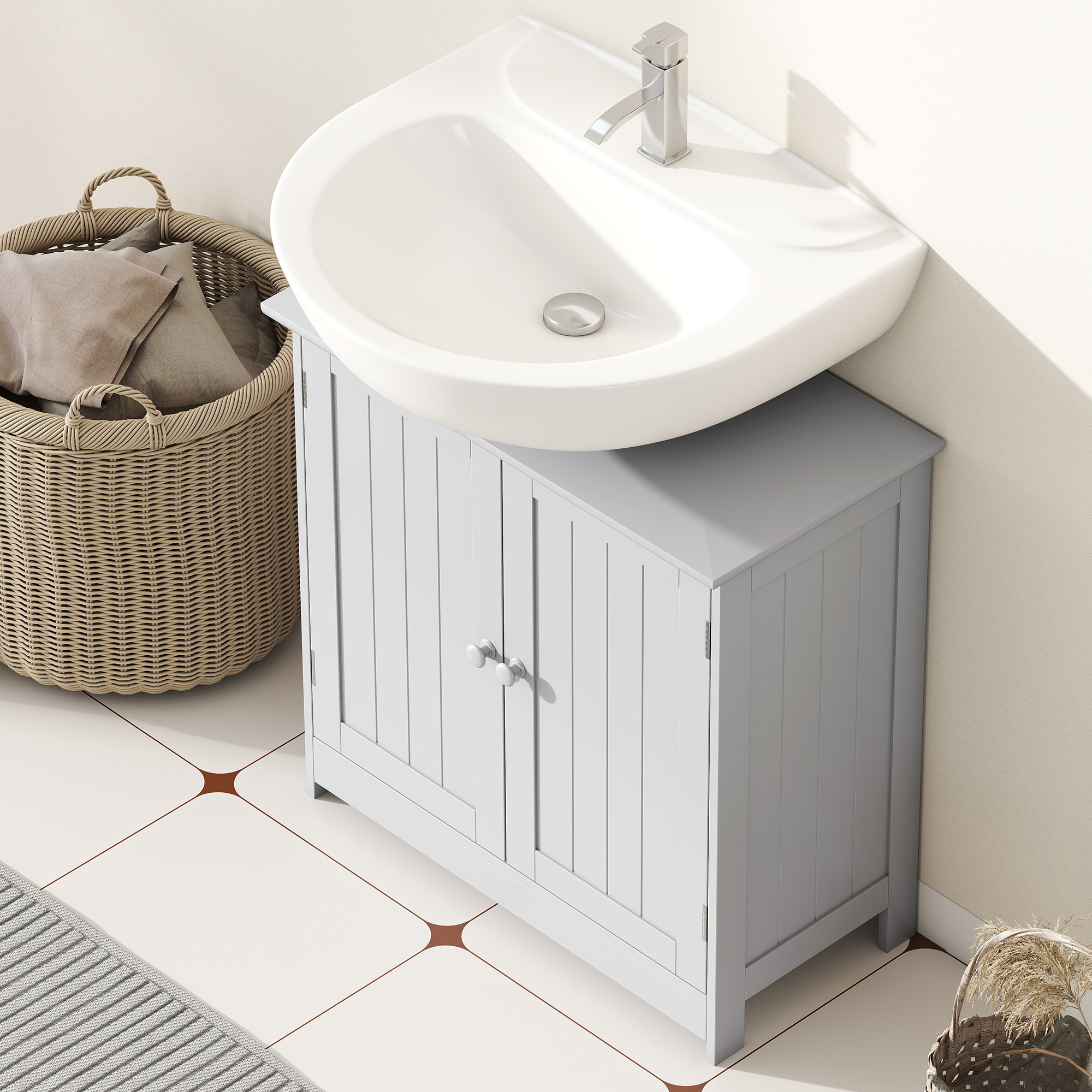 Bathroom Vanity Cabinet, Under Sink Bathroom Cabinet with 2 Doors and Adjustable Shelf, Light Gray - Image 8
