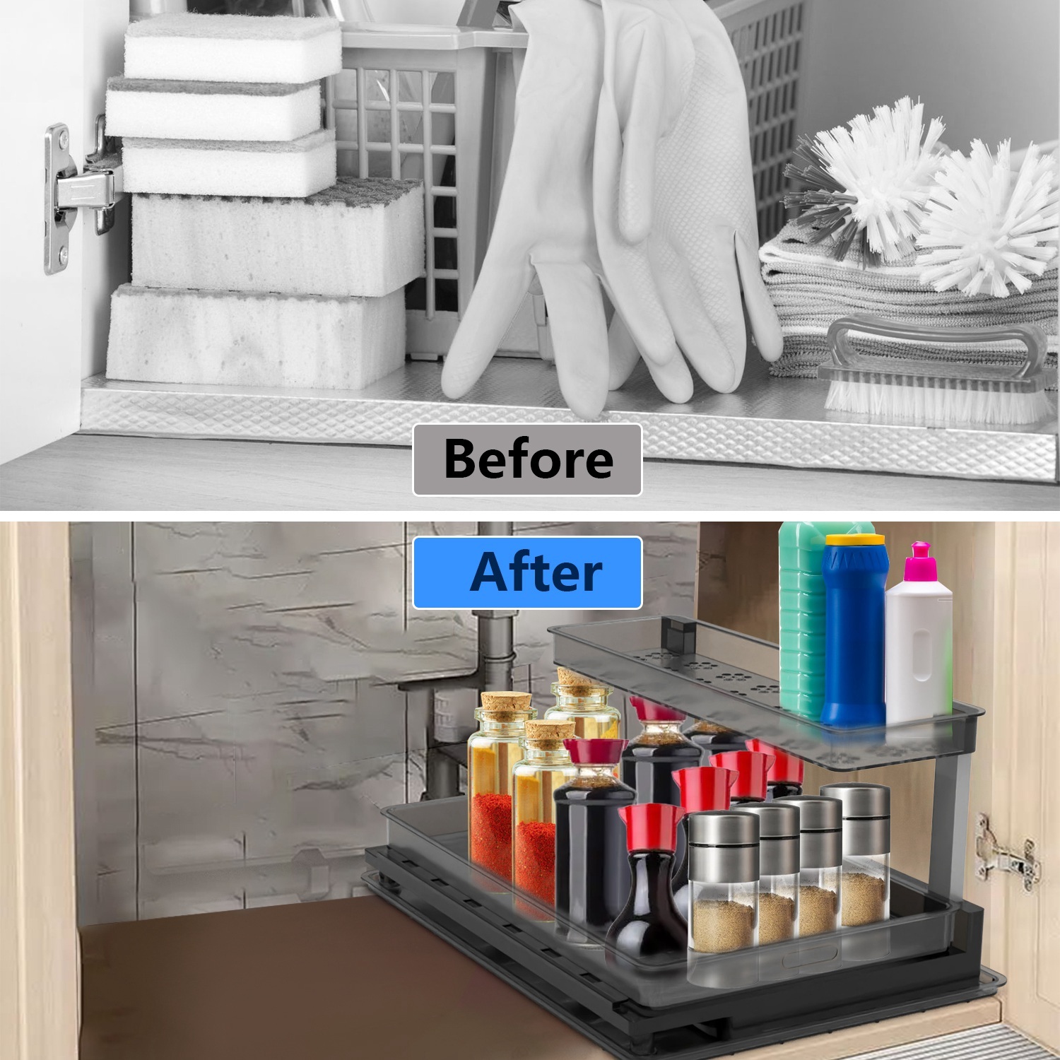 2-Tier Pull Out Under Sink Organizer - Sliding Cabinet Storage - Image 6