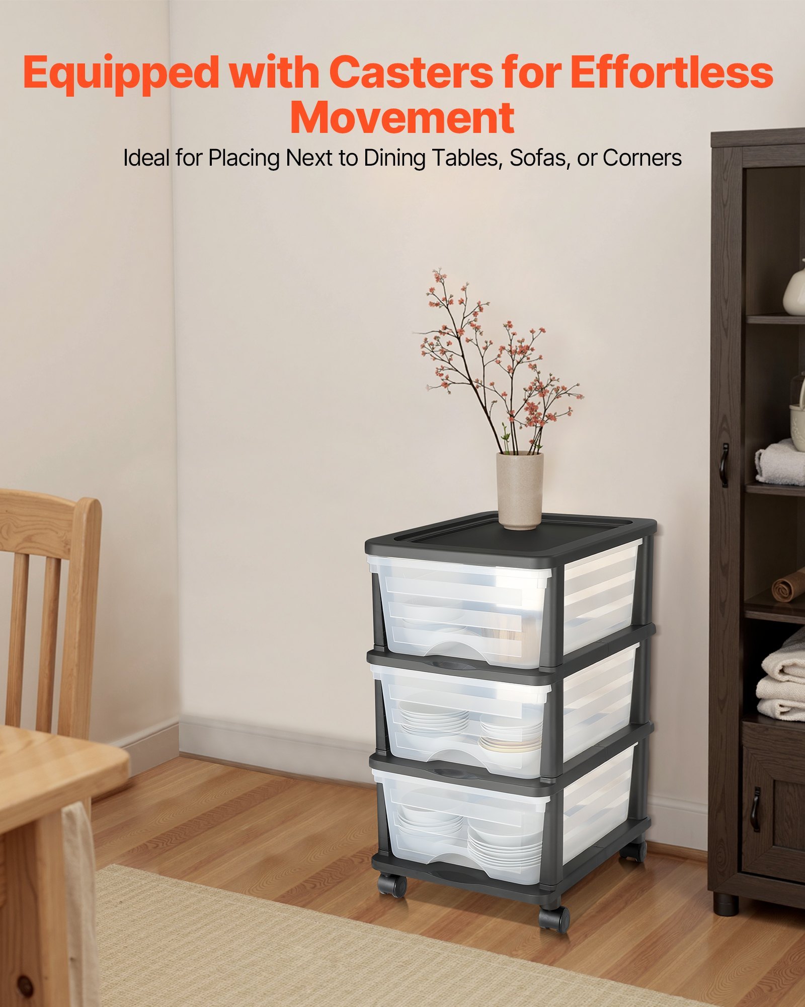 3-Drawer Rolling Storage Cart with Wheels - Closet & Craft Organizer - Image 2