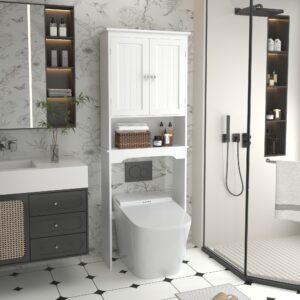 Over-The-Toilet Storage Cabinet - White Wood Bathroom Space Saver