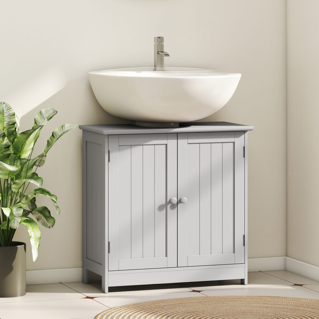 Bathroom Vanity Cabinet, Under Sink Bathroom Cabinet with 2 Doors and Adjustable Shelf, Light Gray