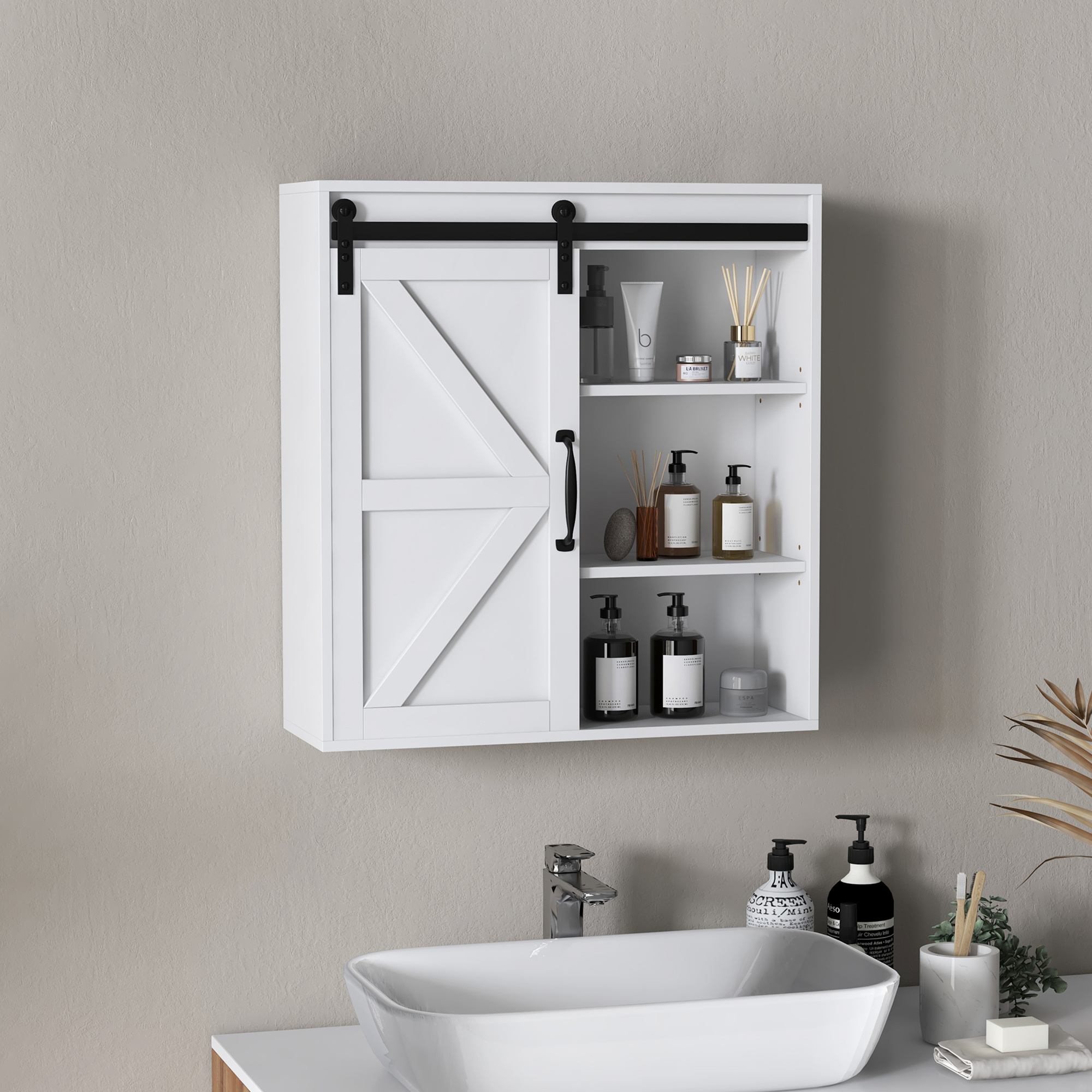 Bathroom Medicine Cabinet, Wall Cabinet with Sliding Door and Adjustable Shelf, 22.75" x 7.75" x 24.5", White - Image 4